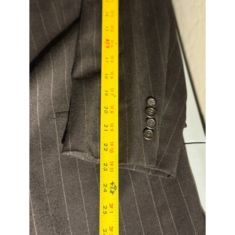Tommy Hilfiger Mens Brown Pinstripe 2 Piece Suit Blazer Pleated Pants Dillard's